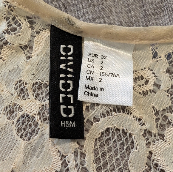 H&M Divided High-Low Racerback Lace Tunic Tank Top Cream Size 2 - Picture 4 of 5